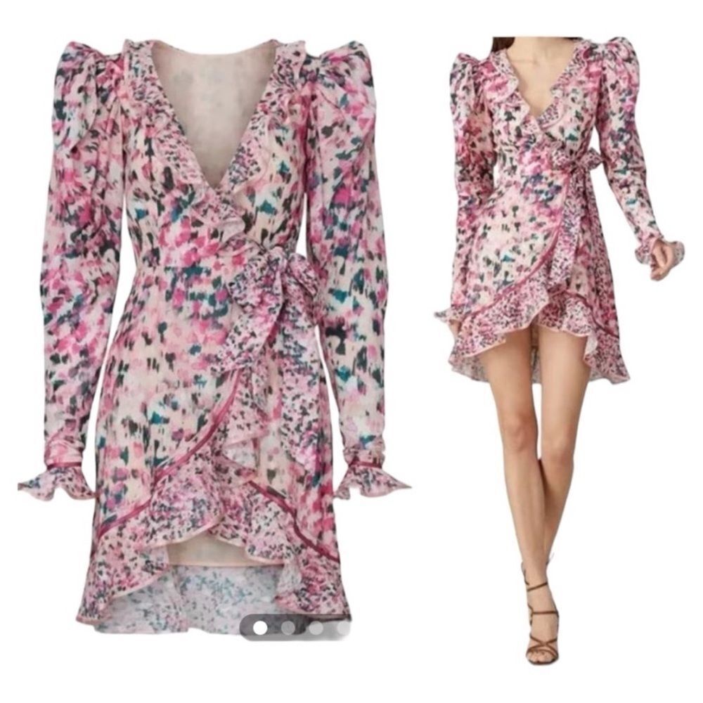 Rococo Sand Mimi Ruffle Trim Long Sleeve Mini Wrap Dress